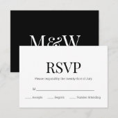 Modern Zwart Wit Monogram RSVP Kaartje (Voorkant / Achterkant)
