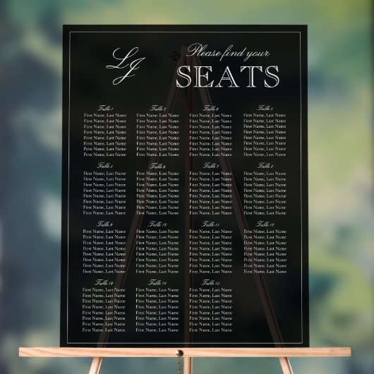 Modern zwart-wit monogram Script Trouwstoel Acryl Bord (Neutraal)