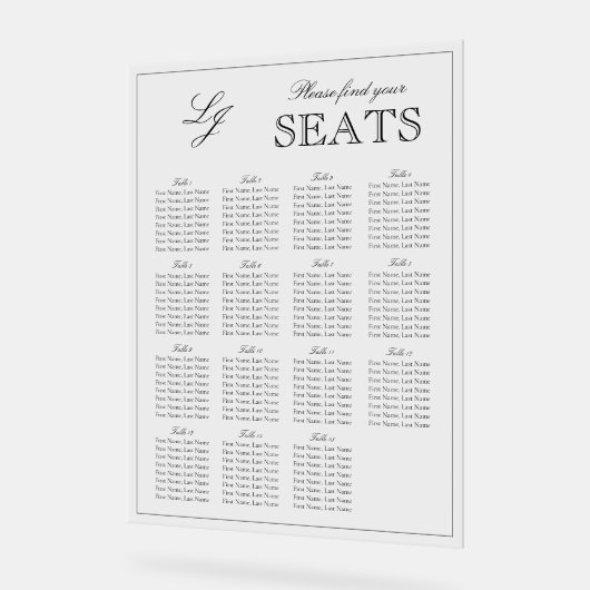 Modern zwart-wit monogram Script Trouwstoel Acryl Bord (Hoek)