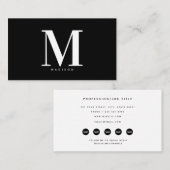Modern Zwart Wit Monogram Social Media Iconen Visitekaartje (Voorkant / Achterkant)