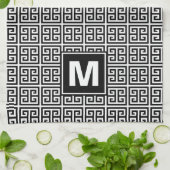 Modern zwart-wit monogram theedoek (Gevouwen)