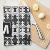 Modern zwart-wit monogram theedoek (Quarter Fold)