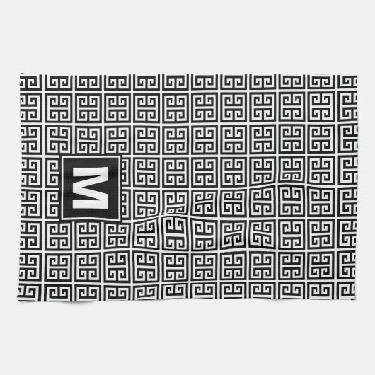 Modern zwart-wit monogram theedoek (Horizontaal)