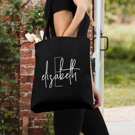 Modern zwart-wit monogram tote bag