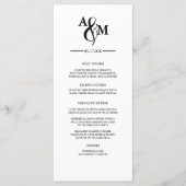 Modern zwart-wit monogram trouwfeest menu (Voorkant)