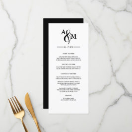Modern zwart-wit monogram trouwfeest menu