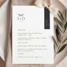 Modern zwart-wit monogram trouwmenu menu