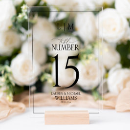 Modern zwart-wit monogram Trouwtafelnummer Acryl Bord