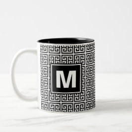Modern zwart-wit monogram tweekleurige koffiemok