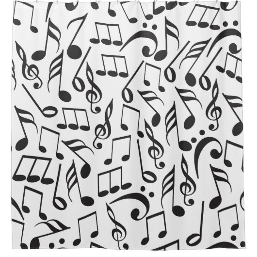 Modern zwart-wit Muzieknoten Patroon Douchegordijn (Voorkant)