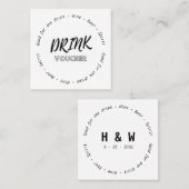 Modern Zwart Wit Naam Datum Bruiloft Drink Voucher Vierkante Visitekaartje (Voorkant / Achterkant)