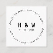 Modern Zwart Wit Naam Datum Bruiloft Drink Voucher Vierkante Visitekaartje (Achterkant)