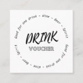 Modern Zwart Wit Naam Datum Bruiloft Drink Voucher Vierkante Visitekaartje (Voorkant)