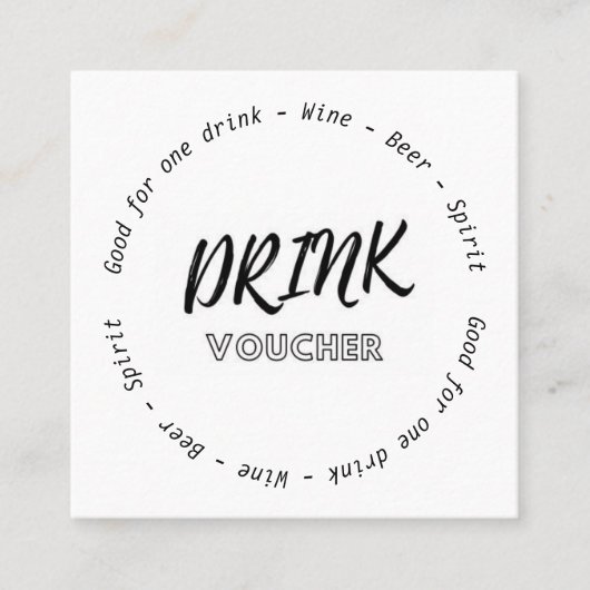 Modern Zwart Wit Naam Datum Bruiloft Drink Voucher Vierkante Visitekaartje (Voorkant)