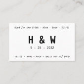 Modern Zwart Wit Naam Datum Bruiloft Drink Voucher Visitekaartje (Achterkant)