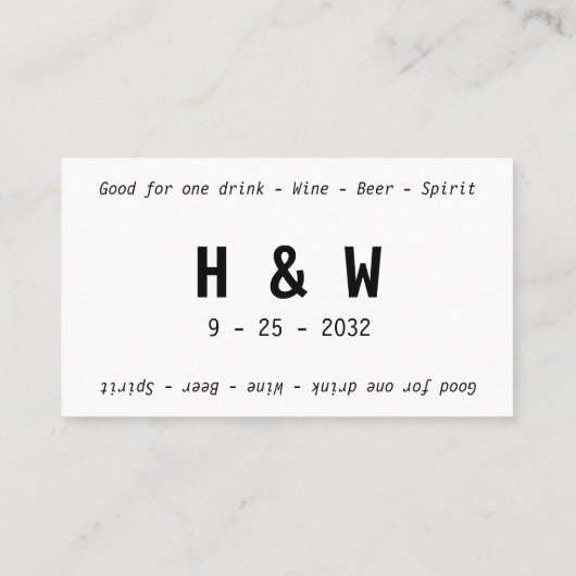 Modern Zwart Wit Naam Datum Bruiloft Drink Voucher Visitekaartje (Achterkant)