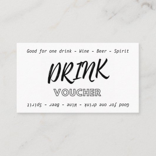 Modern Zwart Wit Naam Datum Bruiloft Drink Voucher Visitekaartje (Voorkant)