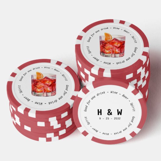 Modern Zwart Wit Negroni Drink Voucher Bruiloft Poker Chips (Opstapeling)