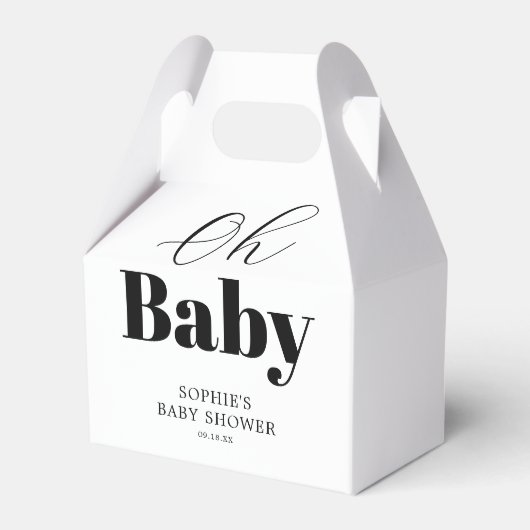 Modern Zwart Wit OH Baby shower Bedankdoosjes (Achterkant)