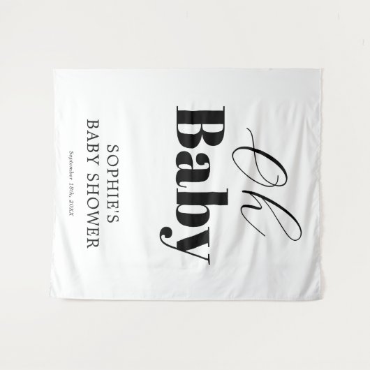 Modern Zwart Wit OH Baby shower Wandkleed (Voorkant (horizontaal))
