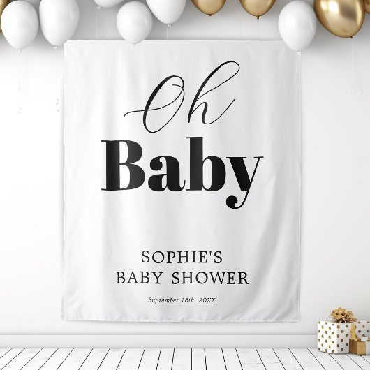 Modern Zwart Wit OH Baby shower Wandkleed