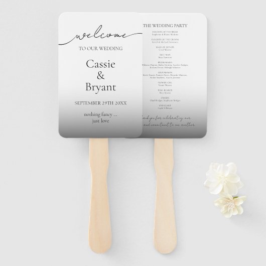 Modern Zwart-wit Ombre bruiloft programma Handwaaier (Voorkant en achterkant)