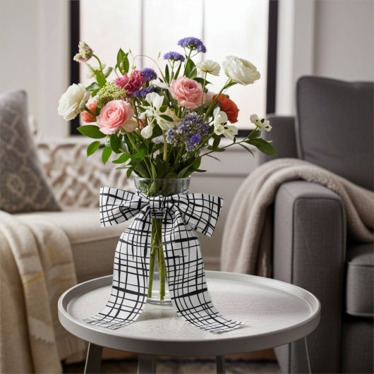 Modern zwart-wit omheind mesh patroon grosgrain lint