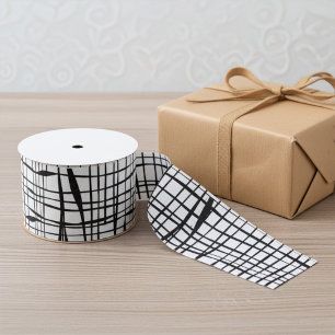 Modern zwart-wit omheind mesh patroon grosgrain lint