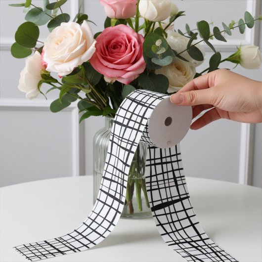 Modern zwart-wit omheind mesh patroon grosgrain lint