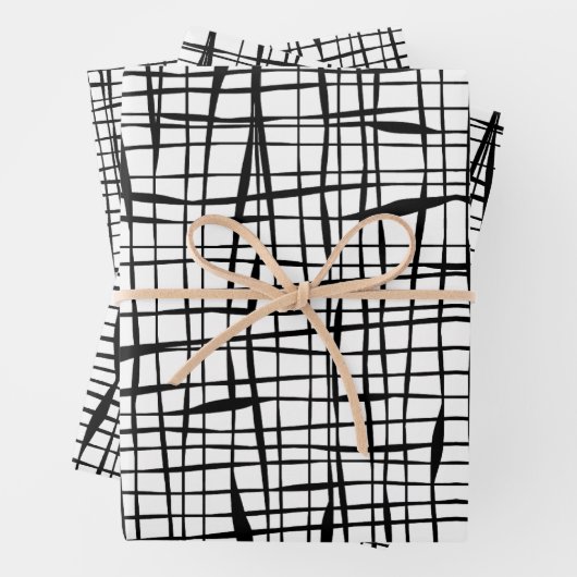 Modern zwart-wit omheind ontwerp inpakpapier vel (In situ)