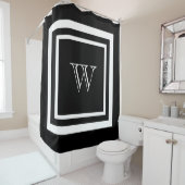 Modern zwart-wit omlijst monogram douchegordijn (In situ)