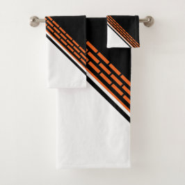 Modern zwart wit oranje gestreept patroon bad handdoek