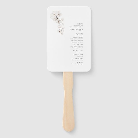Modern zwart-wit orchidee bloem bruiloftsprogramma handwaaier (Achterkant)