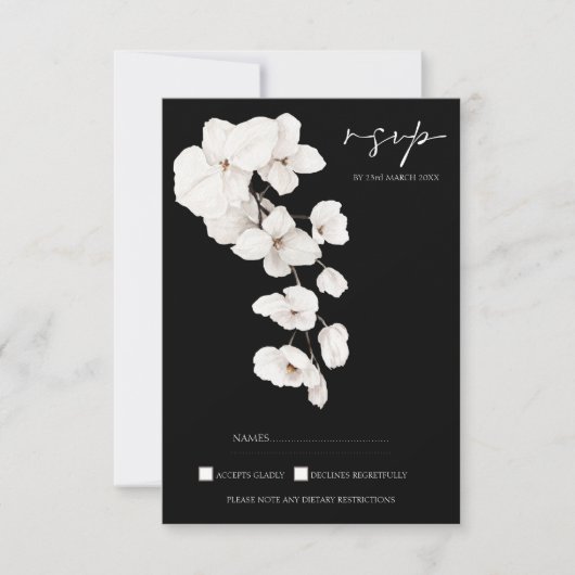 Modern zwart-wit orchidee bruiloft RSVP (Voorkant)