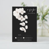 Modern zwart-wit orchidee bruiloft RSVP Kaartje (Staand voorkant)