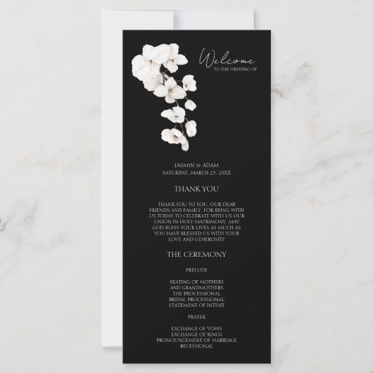 Modern Zwart Wit Orchideeën Bloemen Huwelijk Progr (Voorkant)