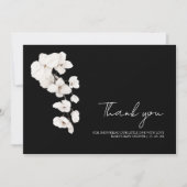Modern zwart wit orchideeën bloemig Baby shower Bedankkaart (Voorkant)