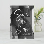 Modern zwart-wit overlay | Foto Save The Date (Staand voorkant)
