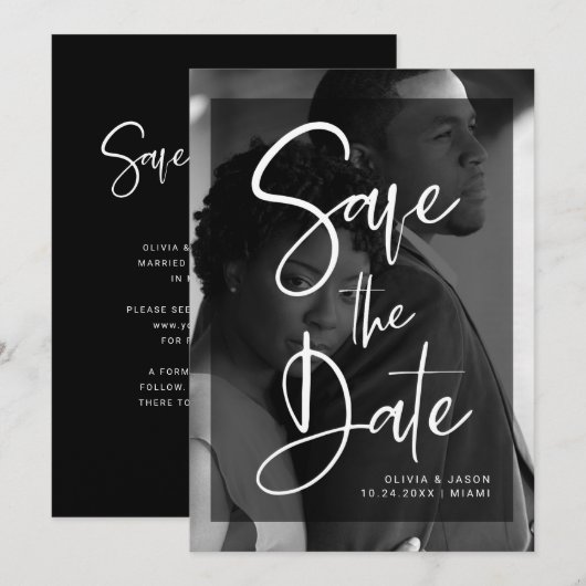 Modern zwart-wit overlay | Foto Save The Date (Voorkant / Achterkant)