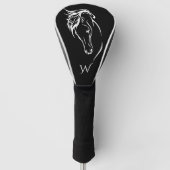 Modern zwart-wit paardenhoofd monogram initiaal golfheadcover (Voorkant)