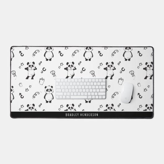 Modern zwart-wit panda patroon bureaumat (Keyboard & Muis)