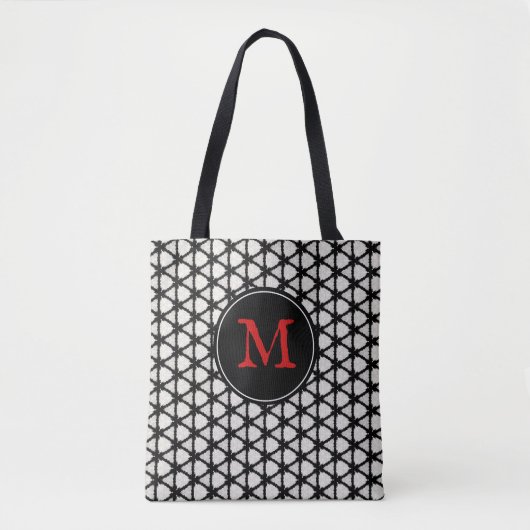 Modern zwart wit patroon Elegant Monogram Tote Bag (Voorkant)