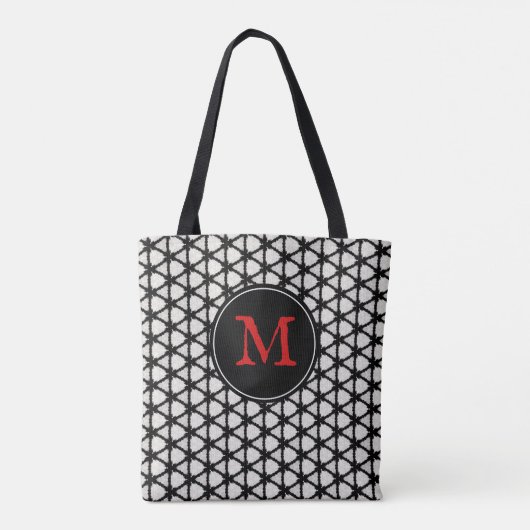 Modern zwart wit patroon Elegant Monogram Tote Bag (Achterkant)