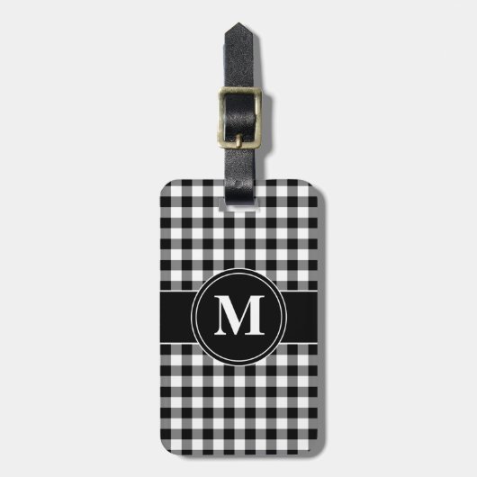 Modern zwart-wit patroon monogram bagagelabel (Voorkant verticaal)