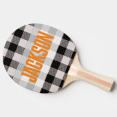 Modern zwart-wit patroon Oranje tekst Tafeltennisbatje (Zijkant)