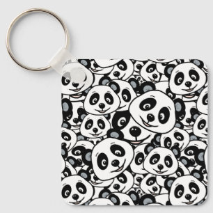 Modern zwart-wit patroon van een knuffel panda bee sleutelhanger