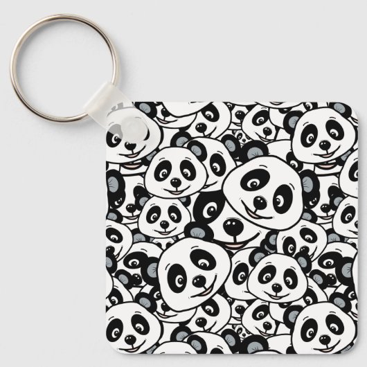 Modern zwart-wit patroon van een knuffel panda bee sleutelhanger (Voorkant)
