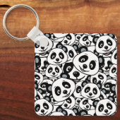 Modern zwart-wit patroon van een knuffel panda bee sleutelhanger (Voorkant)
