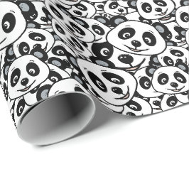 Modern zwart-wit patroon van een knuffel panda cadeaupapier