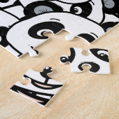 Modern zwart-wit patroon van een knuffel panda legpuzzel (Zijkant)